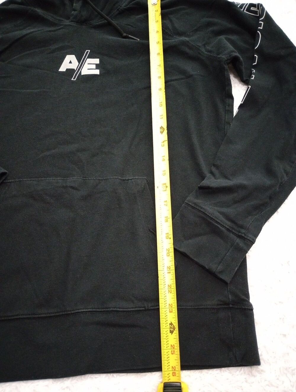 American Eagle MENS BLACK HOODIE LONG SLEEVE SWEATSHIRT SZ MEDIUM GRAPHIC SLEVE - Picture 4 of 12